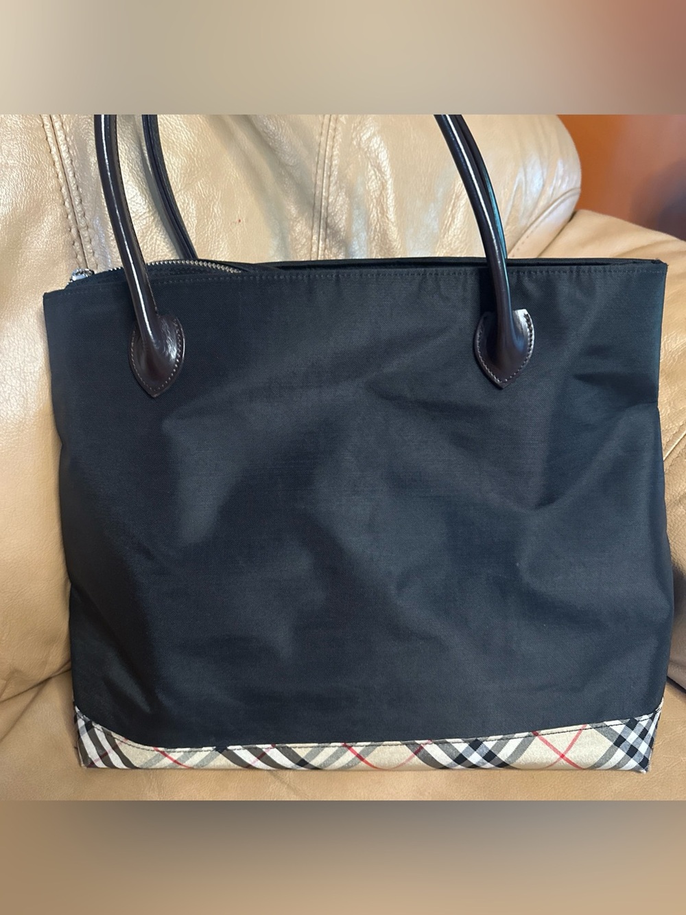 Burberry XL Blue Label Nylon Black Zippered Tote